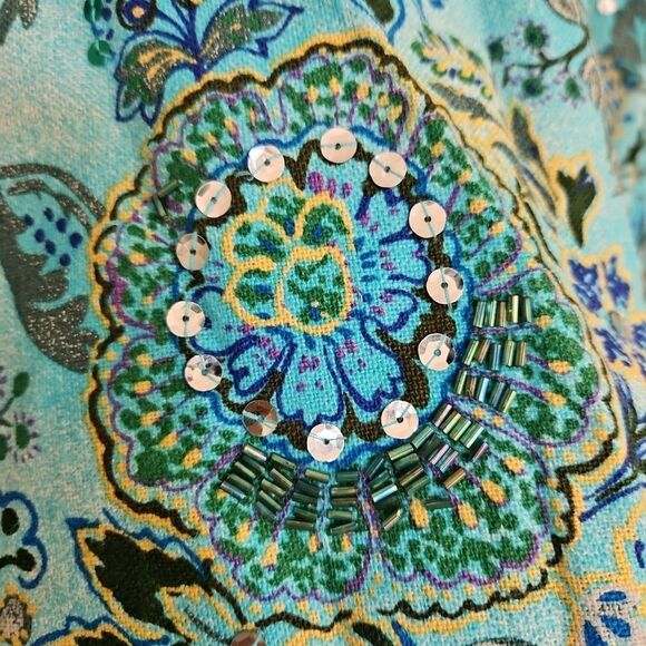 Coldwater Creek Colorful Tapestry Open Front Tropical  Boho Blazer Jacket SZ Med - Picture 8 of 8